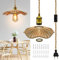 Douille E27 avec Interrupteur et Corde de Chanvre Câble 5.1M, Suspension Luminaire en Laiton Vintage, Lustre avec Abat-jour en Corde de Chanvre Tressé, Lampe Pendante Industrielle DIY avec Clip