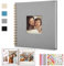 DazSpirit Leinen Fotoalbum zum Selbstgestalten, 20,5 x 20,5cm, 60 Weißen Seiten Fotobuch zum Einkleben mit Frontfenster, 5 Aufkleber, DIY Geschenk für Baby, Familie, Jahrestag, Geburtstag (Grau)