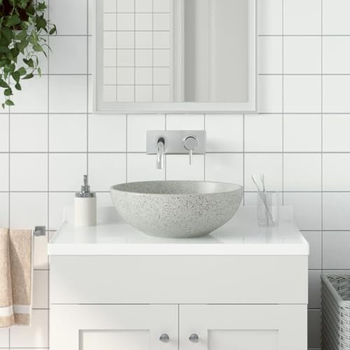 ShGaxin Aufsatzwaschbecken Grau Rund Ø41x14 cm Keramik, Waschbecken, Waschtisch, Handwaschbecken - 155059