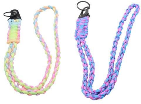 Heavy Duty Paracord Neck Strap Lanyard, 2 Pcs - ID Card, Badge, Camera, Phone Holder - Multicolor