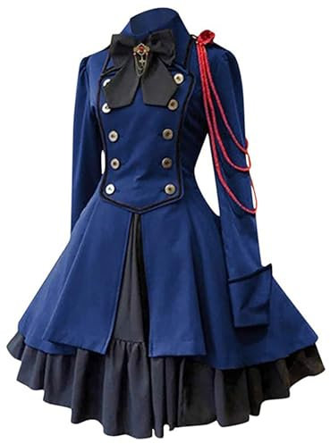 Rrongwn Gothic Kleidung Damen Elegant Rockabilly Kleid Swing A-Linie Partykleider Vintage Steampunk Kostüm Hohe Taille Cocktailkleid Festliches Steampunk Petticoat Mittelalterkleid Halloween Kostüm