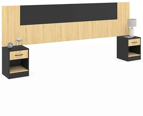 IDMarket - Tête de lit sur Pied avec chevets modulables SAPA pour lit 140, 160 ou 180 cm Bois et Noir