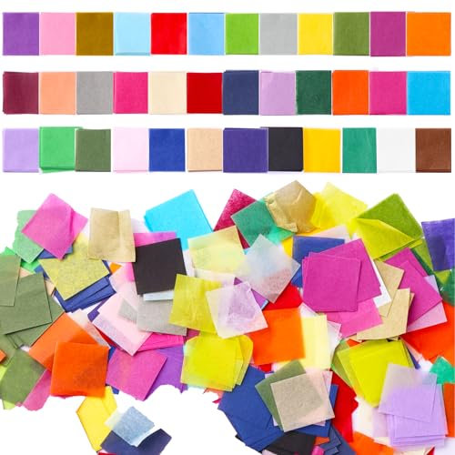 108000 Blatt Seidenpapier-Quadrate, 36 Farben 2,5 x 2,5 cm Transparentpapier Bunt, Mini Regenbogen-Mosaik-Quadrate für Kunst Handwerk DIY Scrunch Kunst Klassenzimmer Sporttreffen Bar Banddekoration