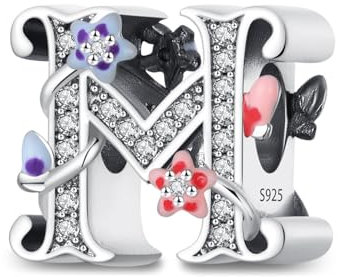 Symretie Charm Anhänger Damen Buchstabe A-Z für Armband 925 Sterling Silber Charms Beads passend für Pandora Armband und Halskette, Kompatibel mit Europäischen Armbänder für Frauen Mädchen 280M ﻿