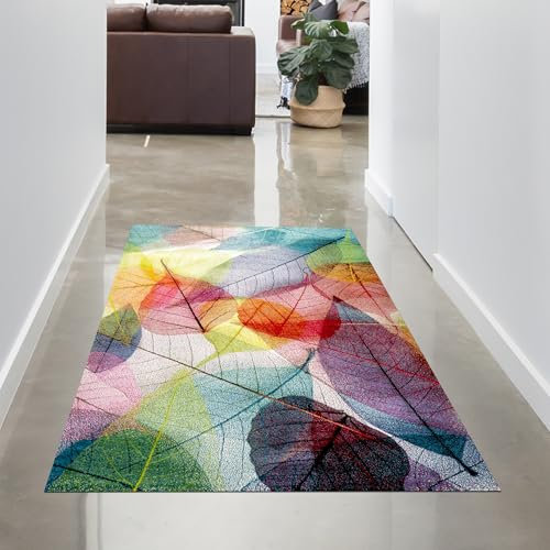 CARPETIA Teppich Wohnzimmerteppich Brücke Diele Eingangsbereich Dachboden leicht zu pflegen robust weich farbreich mit Blättermuster Mehrfarbig, 80 x 150 cm