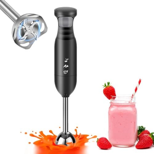 Hand Blender Stick Blender Immersion Blender Handheld, Electric Hand Blenders for Kitchen with Stainless Steel Blade Hand Mixer & Chopper for Making Baby Food, Soups, Sauce (300W, Black)