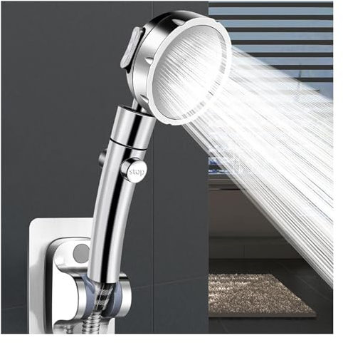 Handgepflanzte Blumen, Filterblumen, Duschenkopf, Duschkopf, Universal-Badezimmerdusche, Handbrause, Chrom, 3-Modus-Funktion, integrierter Hochdruckreiniger for Reinigen von Wanne, Fliesen und Haustie