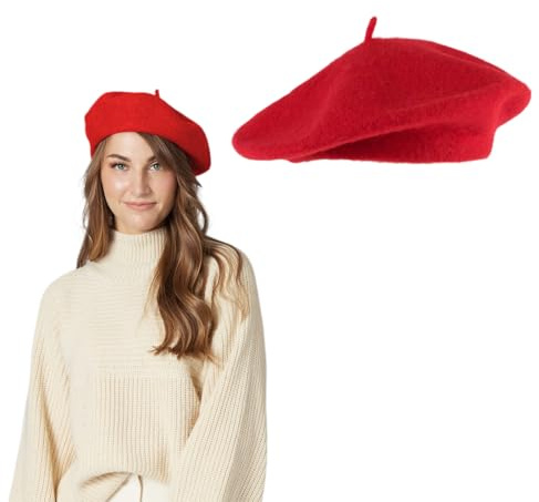 MIRKUZI askenmützen & Barette für Damen Baskenmütze, klassisches massives französisches Baskenmütze, Damenbaskenmütze, Baskenmütze, Damenhut, klassische Künstlerbaskenmütze, Sommerbaskenmütze (rot)