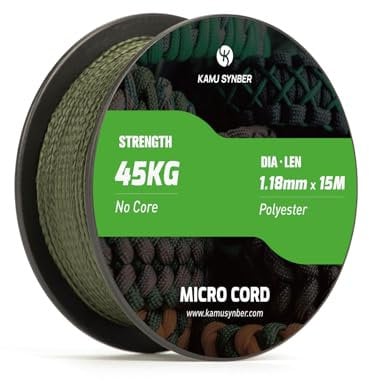 Kamu Synber Micro Cord 1.18mm Paracord Braided Rope 15m Spool for Bracelet, Crafting, Jewelry Making, Key Chains | Support 45kg | Army Green
