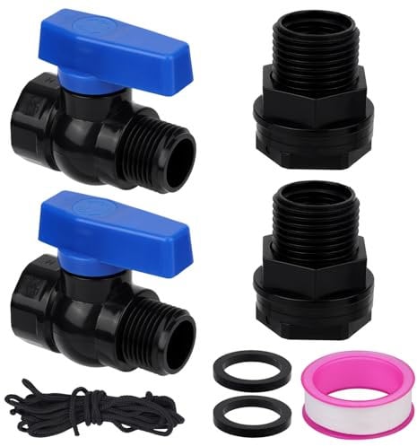 BOXOB 2pz Kit Rubinetto Botte Pioggia in PVC 3/4 GHT, Kit Deviatore Giardino con Raccordo Passaparete Adattatore Rubinetto Tubo & Nastro Sigillante Connettore Valvola Scarico per Acquario Piscina