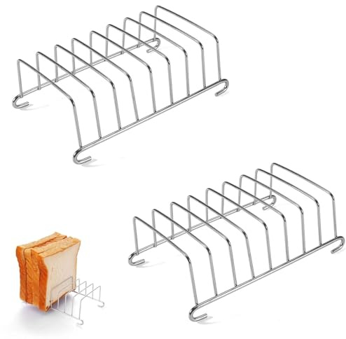 WQNNQW 2 Stück Toastbrothalter Aus Edelstahl Toastständer,Brötchenaufsatz Für Toaster Silber, Für 8 Scheiben, Geeignet Für Heißluftfritteusen, Restaurantzubehör
