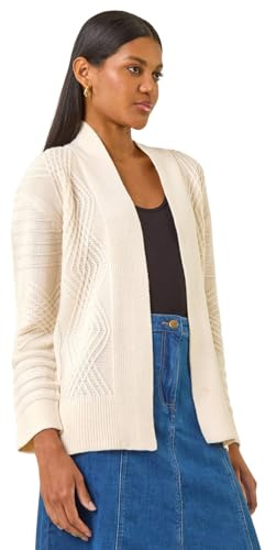 Roman Originals Textured Knit Cardigan for Women UK - Ladies Everyday Autumn Winter Comfy Soft Evening Vacation Work Party Night Out - Ivory - Size 10