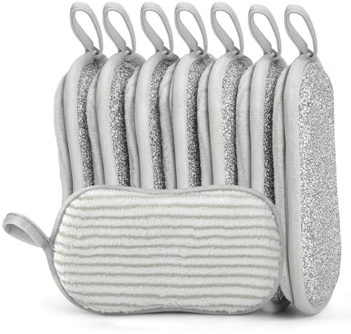 Euqvunn Set da 8 Spugne Cucina Doppio Lato, Spugna Piatti Anti-Richiami Spugnette Cucina a Lunga Durata, Pulizia per Cucina e Bagno, 9,5 * 16cm (Bianco)