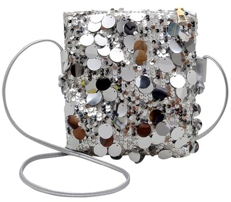 LOCCY Kleine Umhängetasche Damen, Glitzer Pailletten Crossbody Umhängetasche Glitzer Handytasche zum Umhängen Kleine Handy Umhängetaschen Crossbody Schultertasche für Alltag Schule Einkauf (Silber)