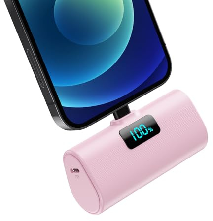 Mini Powerbank 5200mAh für iPhone, 20W Power Bank Klein Aber Stark, PD 3.0 Schnelles Aufladen Tragbares Externe handyakkus für iPhone14/14Pro Max/13/13 Pro Max/13/12/12Pro/11/X/XS/SE/8/7/6 Serie-Rosa