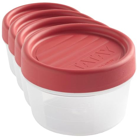 TATAY Food Container 0.2L Twist | Screw-Top Lid | Plastic Food Containers with Lids | Microwave, Dishwasher, Fridge & Freezer Safe | BPA-Free Plastic | 8.5x8.5x6 cm, Red (Pack of 4)