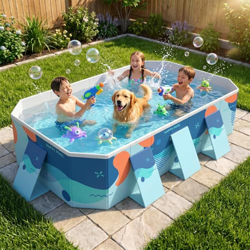 Yaciente Piscina pieghevole per adulti e bambini, grande capacità, non gonfiabile, portatile e rigida, piscina fuori terra, per interni ed esterni, cortile, giardino e patio (blu Delft)