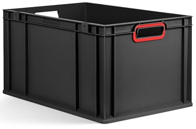 aidB Eurobox NextGen 2.0 Cycle - 600x400x320mm – 65L Aufbewahrungsbox aus recyceltem Material - Stapelbare Lagerbox in Anthrazit – offene Griffe - Industriequalität - inkl. ColorClips in Rot