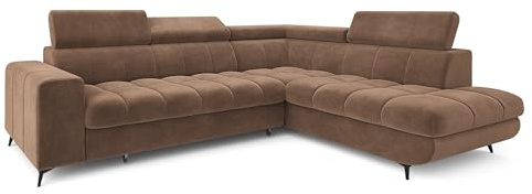 Masseno Ecksofa MORIVA R-S mit Schlaffunktion L-Form, Klassisch Sofa mit Bettkasten, Wohnzimmersofa, Couch, Soffa, Bettsofa, Couchgarnitur - Beige, Monolith 09