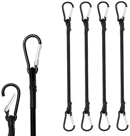 4PCS Bungee Cords with Carabiner Clips, Newlemo Heavy Duty Bungee Straps with Hooks, Adjustable Bundy Cord with Hooks for Luggage Cargo, Stretchable Bungee Cord for Tarp Bike Roof Rack