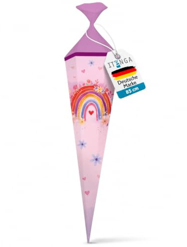 itenga Motiv Schultüte Mädchen 85cm – eckig mit Tüllverschluss – stabile Zuckertüte Einschulung mit Motiv (Einhorn, Pferd, Meerjungfrau, Prinzessin) (Regenbogen - Rainbow Dreams)
