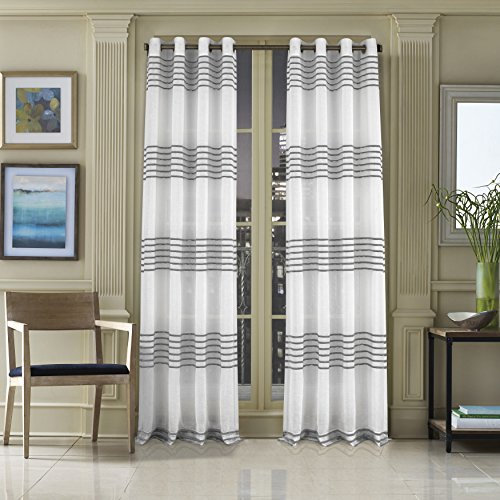 Five Queens Court Franklin Woven Stripe Window Panel Curtain with Grommet Top, Grey