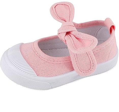LACOFIA Scarpe da Scuola per Bambini Mary Jane Sneakers di Tela Bowknot per Ragazze Rosa 27