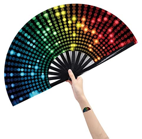 Amajiji Large Folding Hand Rave Fan Popping Fan for Line Dancing Clacking Fans for Boots On The Ground Dance,Party,Decoration,Festival (DJ Lighting)