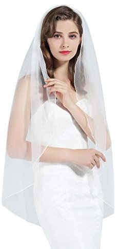 BEAUTELICATE Schleier Brautschleier Braut Hochzeit Softtüll Weiß Ivory Lang Kurz Ellbogenlang Mit Metall Kamm 1 Schicht V89- Knie länge:127cm, Elfenbein