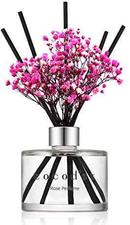 COCODOR Blume Raumduft Reed Diffuser mit 5 Duftstäbchen 200ml - Rosenparfüm, Natürlich, Langanhaltend, Home Duft ätherisches Öl Reed Diffusor für Badezimmer Regal Dekoration
