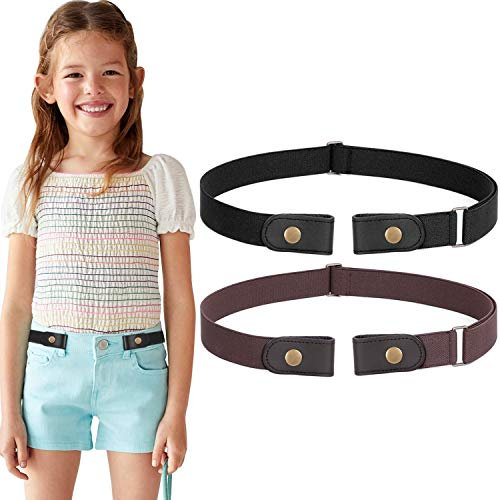 WERFORU 2 Stück Kein Schnallenstretchgürtel für Kinder Jungen und Mädchen Schnallenfreier Kindergürtel Bis zu 60cm,Schwarz + Kaffee