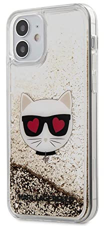 KARL LAGERFELD KLHCP12SLCGLGO Hülle für iPhone 12 5,4 golden Liquid Glitter Choupette