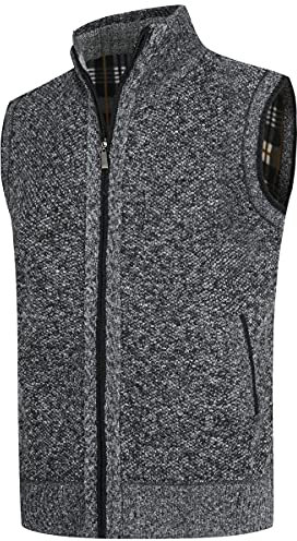 YOUTHUP Gilet da Uomo Senza Maniche Canotta Invernale in Maglia Foderata in Pile con Cerniera Spessa, Grigio Scuro, M