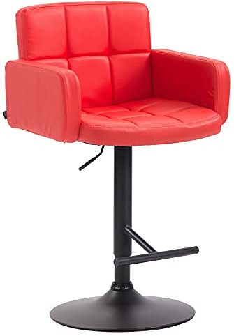 CLP Barhocker Los Angeles Kunstleder | Höhenverstellbarer Barstuhl Mit Drehbarem Sitz | Bistrohocker Mit Metallgestell Farbe rot Gestell Farbe schwarz