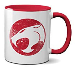 WillowGifts Thunder Space Logo Mug - Symbol 80s Retro Cats Sci-fi Nerdy Tea Gift Present Idea Heavy Duty Handle Coated Dishwasher/Microwave Safe Sublimation Ceramic (Red Handle)