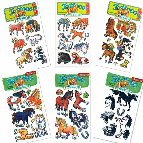 6-teiliges Tattoo-Set * PFERDE 2 * vom Mauder-Verlag | Kinder Kindertattoo Kindergeburtstag Geburtstag Mitgebsel Geschenk Ponyhof Mädchen Reiterhof Pony
