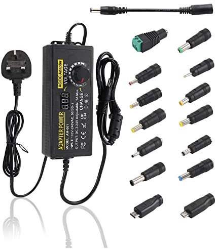 120W Adjustable Power Supply DC 3V~24V MAX 5A Universal Switching AC to DC Adapter 100V-240V AC/DC Converter with LED Voltage Display and 14 Commonly Used Tips,for Household Electronics