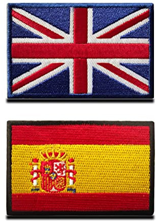 Zcketo 2 Pieces Great British Union United Kingdom UK Patch and Spain Spanish Flag Hook and Loop Embroidered National Emblem Patch for Clothes Football Jersey Backpack Caps Travel Tactical