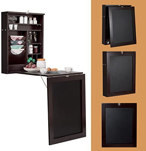 COSTWAY Wandtisch klappbar, Wandklapptisch mit Tafel, multifunktional Bartisch Esstisch wandmontiert, Klappschreibtisch Küchentisch Laptoptisch für Zuhause und Büro (Braun)