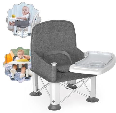Baby Travel Booster Seat with Double Tray, BabyBond Upgraded Toddler Portable Baby Chair, Booster Seat for Dining Table, Stable and Foldable Booster Baby Chair for Indoor/Outdoor (Grey)