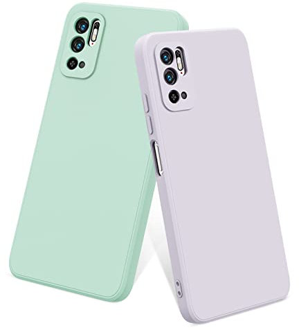 Yonk 2 Pièces Coque pour Xiaomi Redmi Note 10 5G / Poco M3 Pro 5G, Étui en Silicone avec Conception à Bord Droit, Protection Caméra, Doublure en Fibre Douce, Violet/Vert Clair