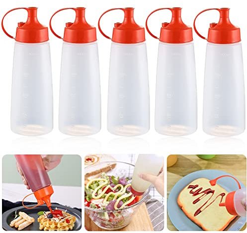 YISKY Exprimir Condimento Botella, 5 Pcs 400ml Botella de Salsa, Squeeze Bottle Plástico, Salsa Botellas Plástic, Botellas Salsa Dispensadoras, para Condimentos, Sin BPA, Condimentos De Cocina