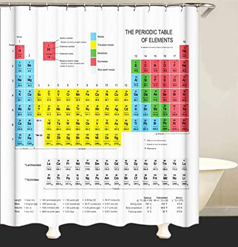 Duschvorhang 240x200 Periodensystem Duschrollo Wasserabweisend Anti-Schimmel mit 12 Duschvorhangringen, 3D Bedrucktshower Shower Curtains, für Duschrollo für Badewanne Dusche