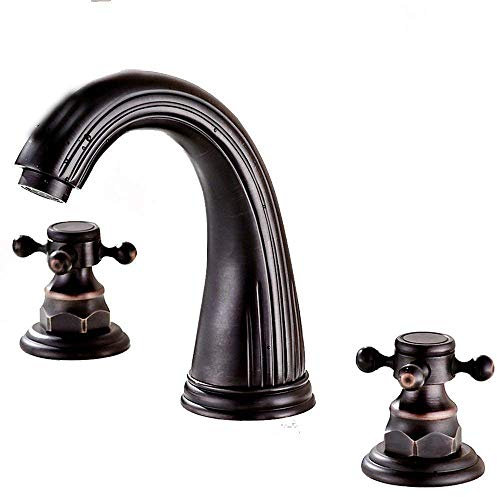 Européen Antique 3 Trous 3 Corps Robinet Ancien Cuivre Mélangeur Froid-Chaud Mélangeur De Lavabo Robinet De Lavabo Mélangeur À Deux Poignées Robinet De Salle De Bains En Laiton, Robinets De Lavabo De