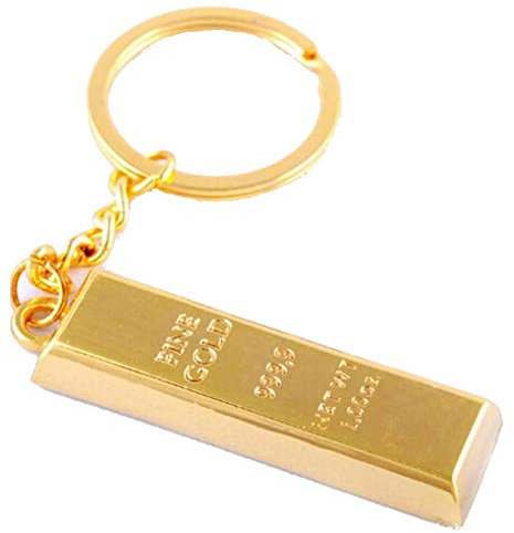 Schlüsselanhänger, Taschenschmuck, Barren aus vergoldetem Stahl., 10 x 3 cm, Edelstahl