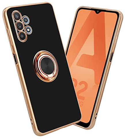 Cadorabo Hülle kompatibel mit Samsung Galaxy A32 5G Schutzhülle TPU Silikon Case mit Ring Design mit Kameraschutz Slim Kratzfest Weiche Gummi mit Rundumschutz Case Hülle für Galaxy A32 5G in Schwarz