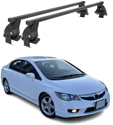 OMAC Menabo Dachträger für Honda Civic mk8 2006-2011 Stahl Schwarz | DIN 75302:2019 & ISO/PAS 11154:2006 geprüft, Abschließbar, City-Crash-getestet, bis 50 kg Traglast, Querträger, Grundträger