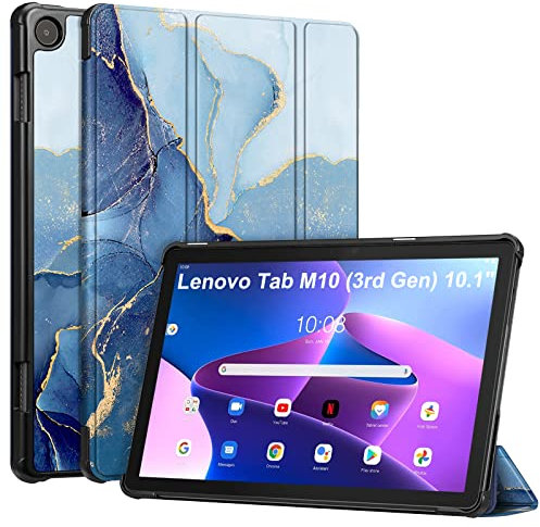 Fintie SlimShell Funda Compatible con Lenovo Tab M10 (3.ª Generación) 10.1 2022 - Carcasa Fina y Ligeta con Función de Soporte y Auto-Reposo/Activación, (Z-Mármol Océano)