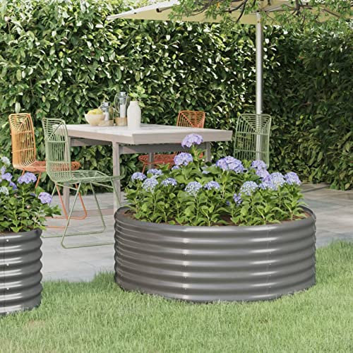 Yolola Hochbeet Metall Rund Hochbeet Metall GrauHochbeet Metall 100 x 100 x 36 cm Hochbeet Garten & Balkon,Draußen Stahl Gemüsebeet, Gartenbeet,Pflanzbeet für Gemüse & Kräuter