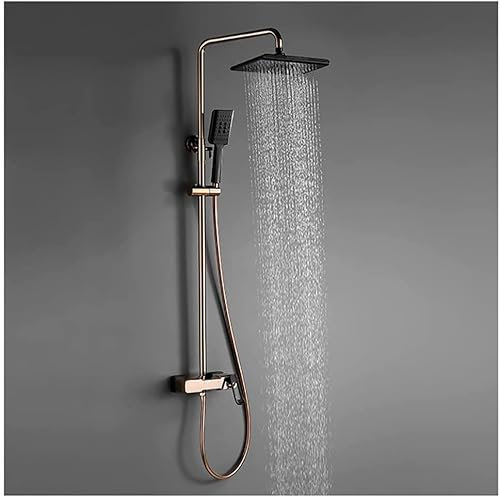 DERBUT Duschsystem mit Wanneneinlauf, Duscharmatur-Set, Wandhalterung, Einhand-Regendusche, Kopfsystem mit Handbrause, Duschset, Roségold